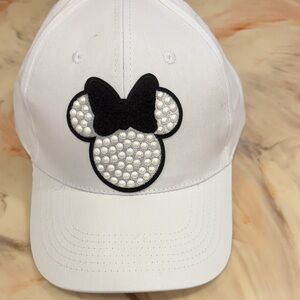 White Baseball Cap with Pearl Minnie Patch